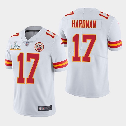 Men's Kansas City Chiefs #17 Mecole Hardman White NFL 2021 Super Bowl LV Stitched Jersey Men's Kansas City Chiefs #17 Mecole Hardman White NFL 2021 Super Bowl LV Stitched Jersey